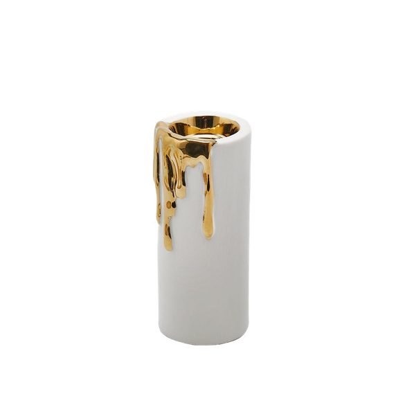 Gyertyatartó arany/bézs porcelán 17cm