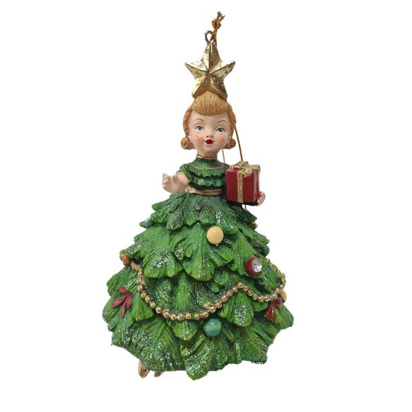 Karácsonyfa ruhás kislány 13cm