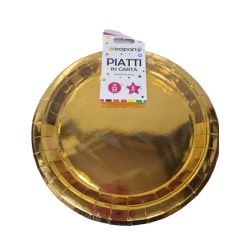 Metál arany papírtányér 23cm 6db