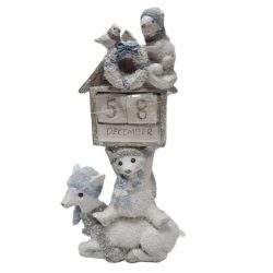 Állatos naptár kerámia 26cm fehér-szürke