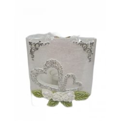 Mécsestartó henger fehér-ezüst szívvel