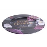 Tálca kör alakú bádog rózsás 33cm