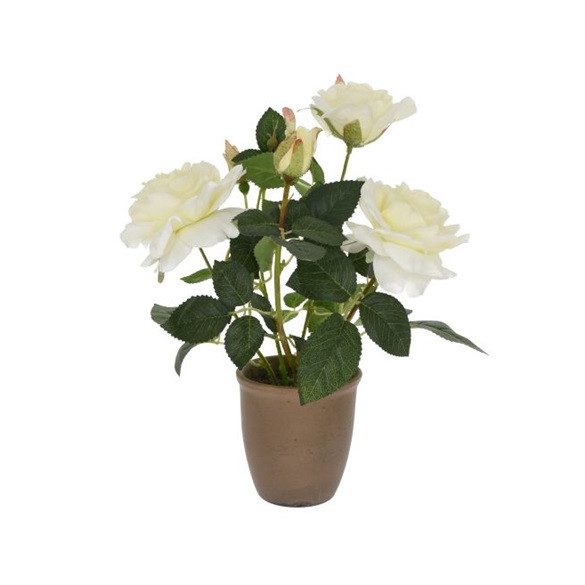 Selyemvirág rózsa kerámia kaspó fehér 36cm