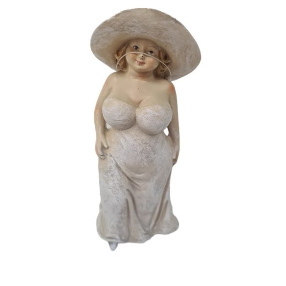 Hölgy figura poly álló 13,5 cm krém szín