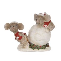 Egér pár hógolyóval poly 12x5x8cm