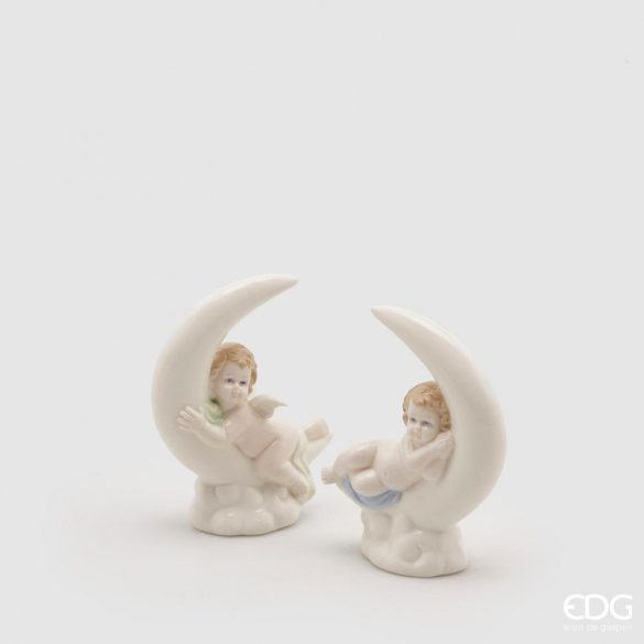 Holdon ülő angyal porcelán fehér 10cm