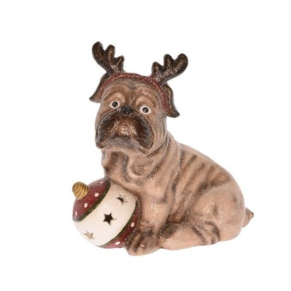 Kutya karácsonyi gömbbel led-es 33x20x34