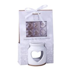 Mécsestartó+6db wax szív fehér 7,5cm