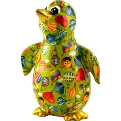 Pingvin persely zöld kerámia 21x16cm