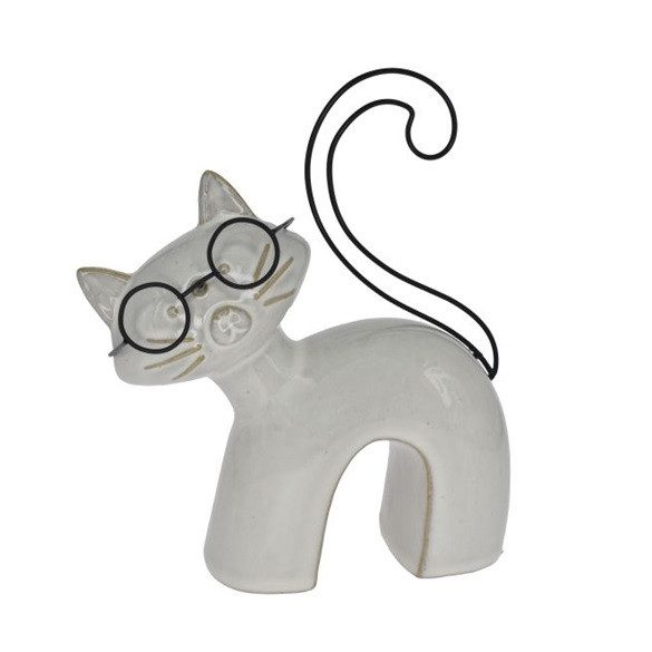 Macska szemüvegben bézs porcelán 11cm