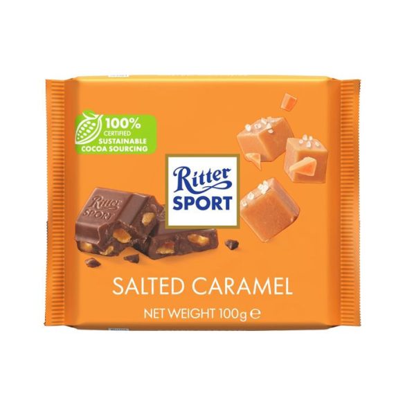 Ritter Sport tejcsokoládé ropogós sós-vajas karamelldarabkákkal (crisp) (7,5%) és karamelldarabokkal (7,5%)