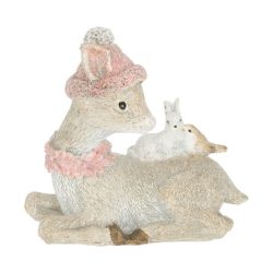 Őz sapkában madáral fekvő poly 10x10cm