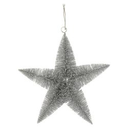 Csillag dekoráció glitteres ezüst 23cm