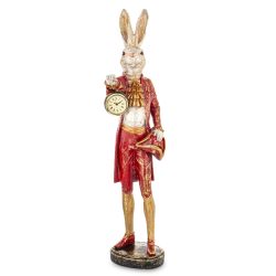 Nyúl figura órával piros bronz 73x18cm