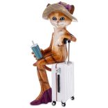 Macska figura ülő kalapos poly 20cm