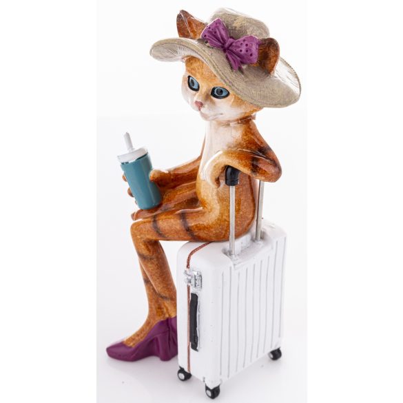 Macska figura ülő kalapos poly 20cm