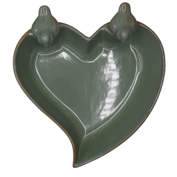 Madáritató szív alakú kerámia zöld 31cm