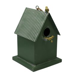 Madáretető házikó fém zöld 18x29cm