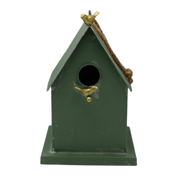 Madáretető házikó fém zöld 18x29cm