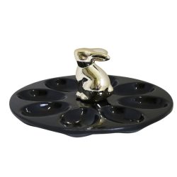 Tojástartó tál fekete, arany nyúllal kerámia 20x8cm