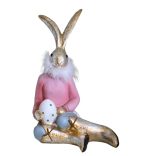 Nyúl figura ülő toll sállal poly 25x37cm