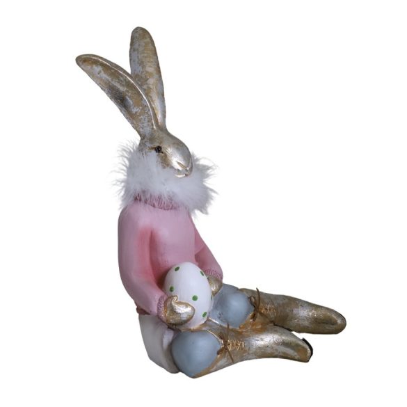 Nyúl figura ülő toll sállal poly 25x37cm