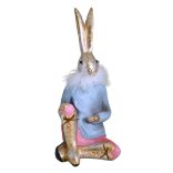 Nyúl figura fiú ülő poly toll sállal 18x 39cm