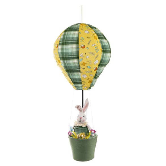 Hőlégballon nyuszi lánnyal textil teleszkópos 90cm