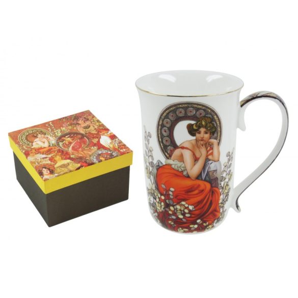 Bögre Mucha díszdobozban 400ml fehér