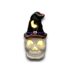 Halloween halálfej Led-es kerámia 10x5cm