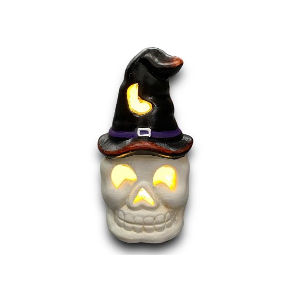 Halloween halálfej Led-es kerámia 10x5cm
