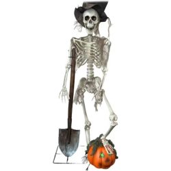 Csontváz ásóval, tökkel műanyag 92x32cm