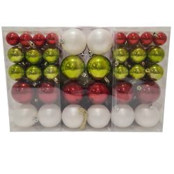   Gömb dobozban műanyag fehér, zöld, piros 3cm, 4cm, 6cm S/100