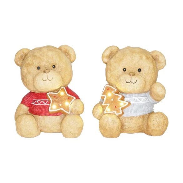 Maci csillaggal, fenyővel LED-es, glitteres 23x20x26 cm 2 féle/db