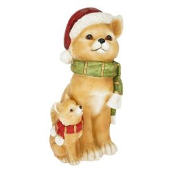 Cica kiscicával mikulás sapkában ülő 24,5x24,5x45,5 cm