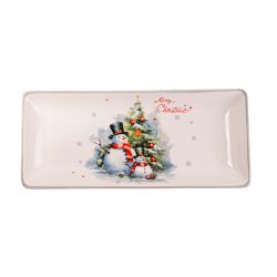 Kerámia tál tégla hóember 28x12cm