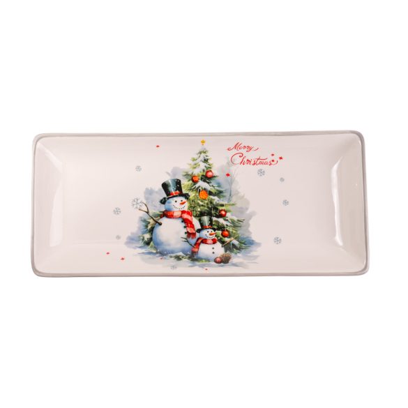Kerámia tál tégla hóember 28x12cm