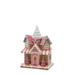 Mézeskalács ház piros tetős Led-es 28x21cm