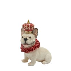 Bulldog koronás fehér poly 28x23cm