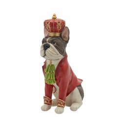 Bulldog koronás piros ruhás poly 37x22cm