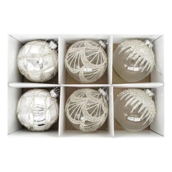 Gömb glitter dekorral, dombor mintával, akasztós 8 cm S/6