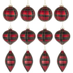 Karácsonyfa dísz piros kockás 3féle/db