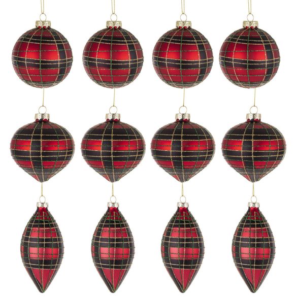 Karácsonyfa dísz piros kockás 3féle/db