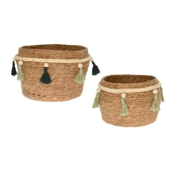 Kosár szett bojtokkal vessző 32x29cm S/2