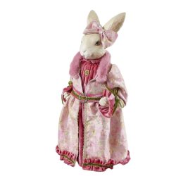 Nyúl figura pink ruhában textil és poly 51cm