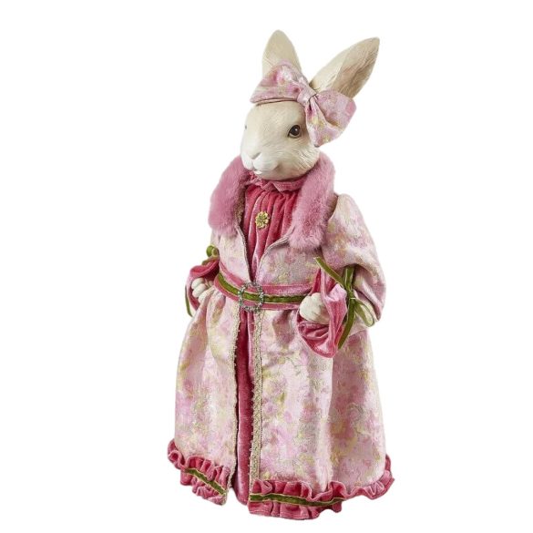 Nyúl figura pink ruhában textil és poly 51cm