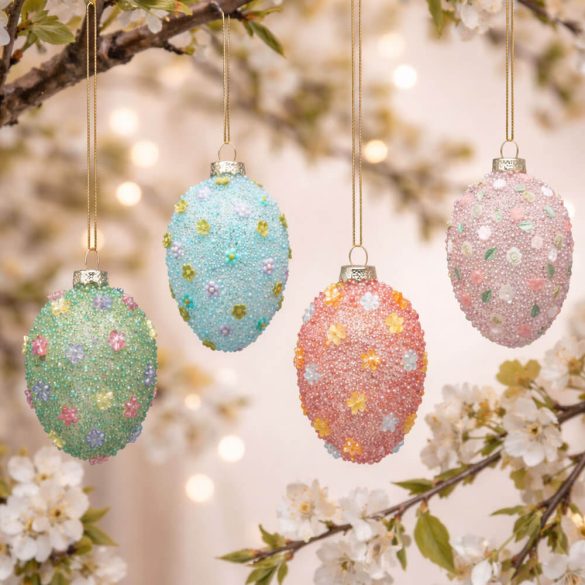 Tojás dekoráció akasztós üveg 8x6x6cm