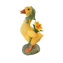 Kacsa nárcisszal dekoráció poly 25x14x10cm