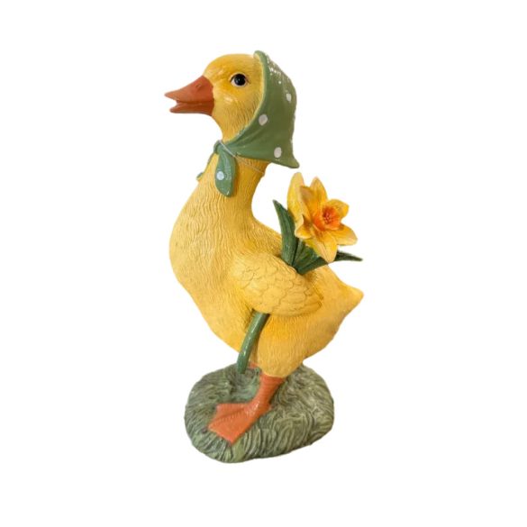 Kacsa nárcisszal dekoráció poly 25x14x10cm