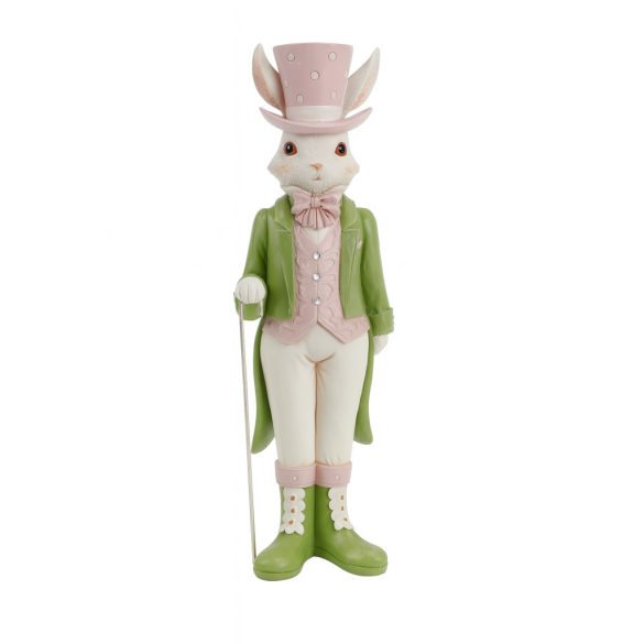 Nyúl fiú kalappal sétapálcával poly 33x10cm